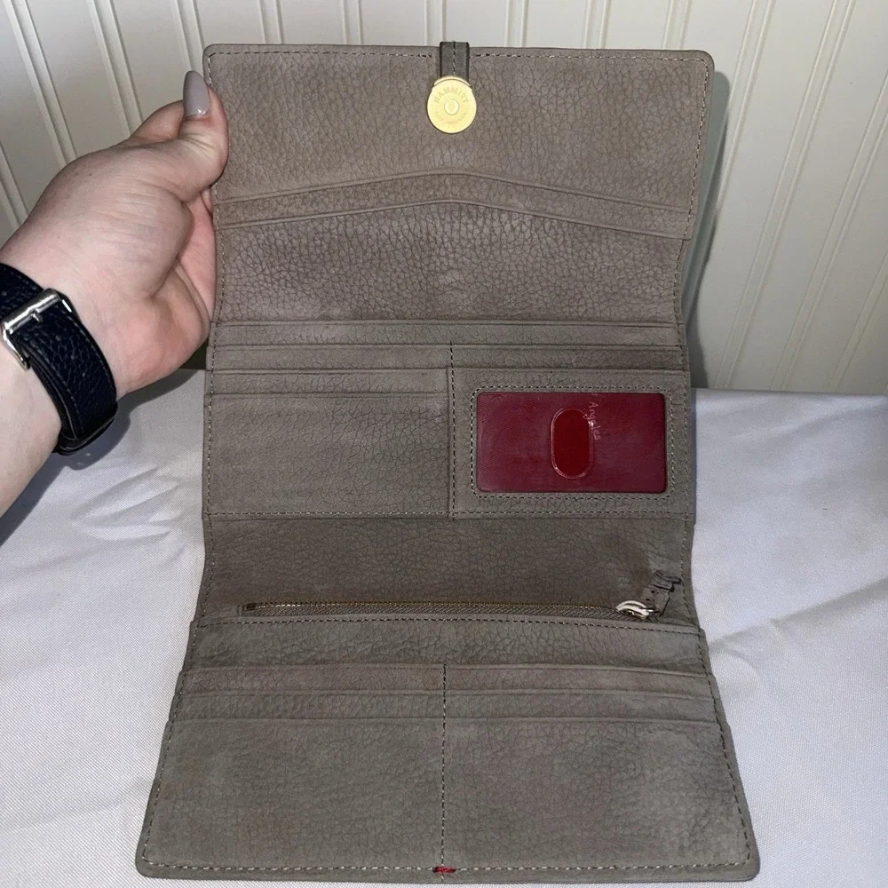 HAMMITT Large Benjamin Wallet Grey Natural Suede Pebbled Leather NEW $245